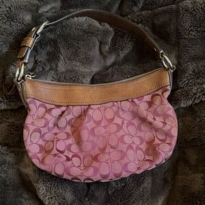 Coach Signature Pink and Tan Shoulder Bag